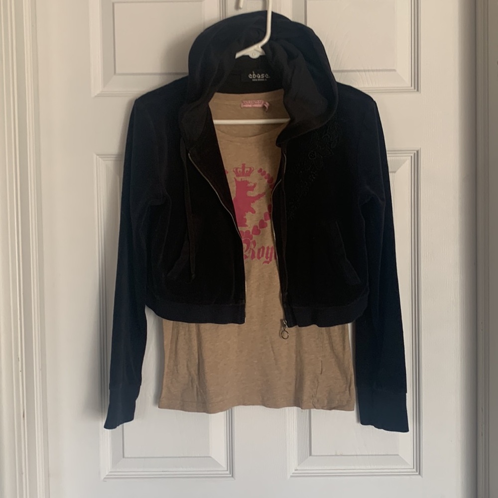 $20/2 Crop Top Black Terry Hoodie Zip Up NWT Loungewear
